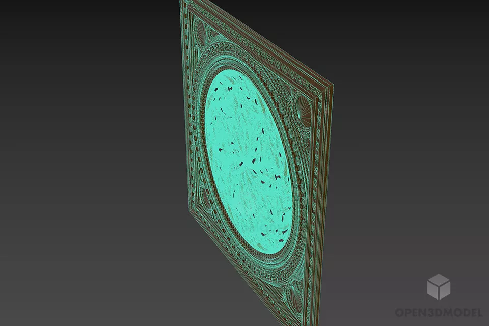 Square Carved Plaster Ceiling Decoration 3d model 2