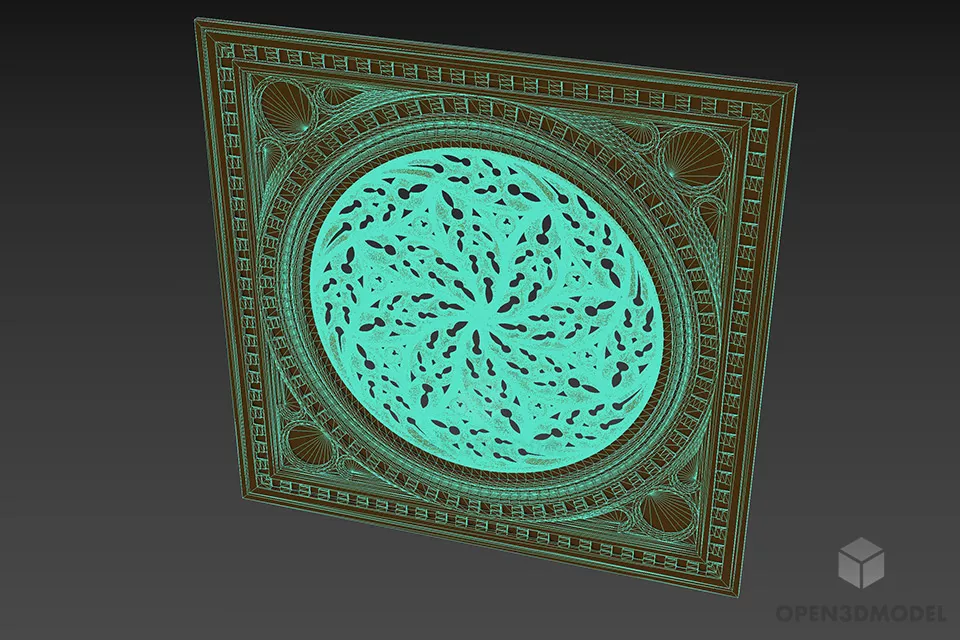 Square Carved Plaster Ceiling Decoration 3d model 3