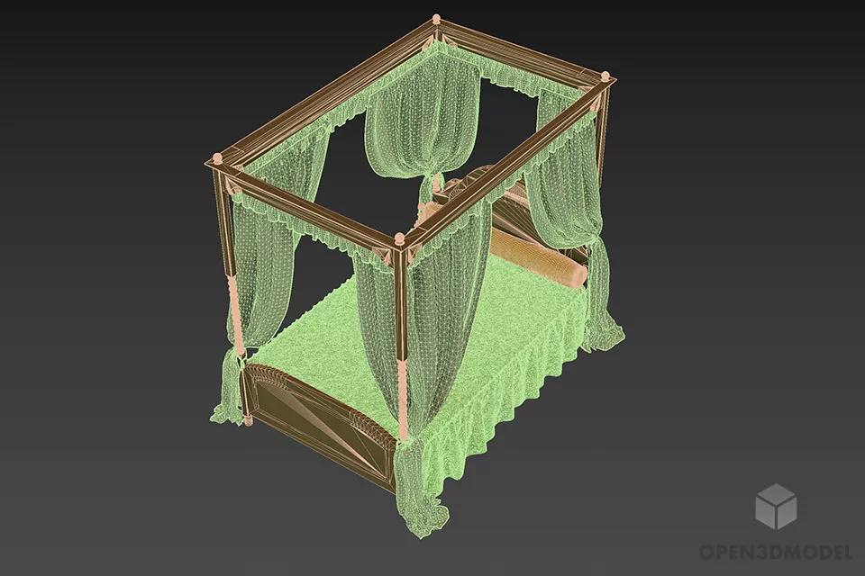 Purple Bed Curtain 3d model 2