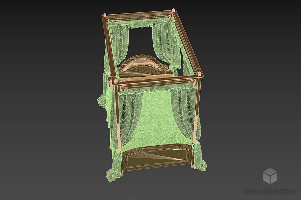 Purple Bed Curtain 3d model 3