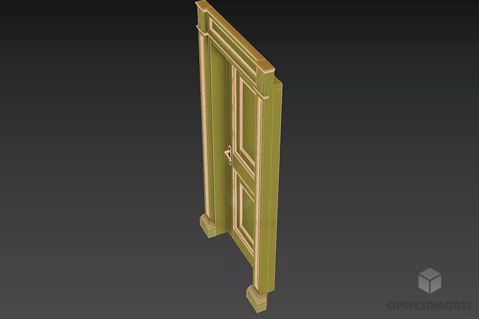 Brown Wood Door With Brass Handle 3d model 2
