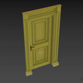 Brown Wood Door With Brass Handle 3d model