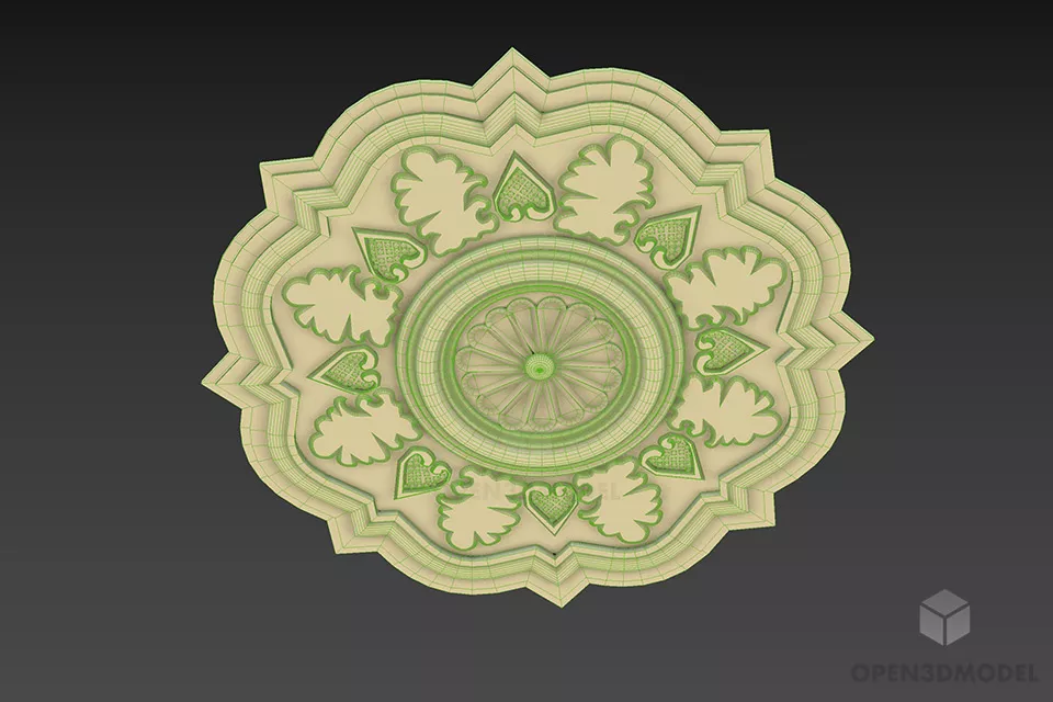 Ceiling Rosette Carved Floral Shape 3d model 2