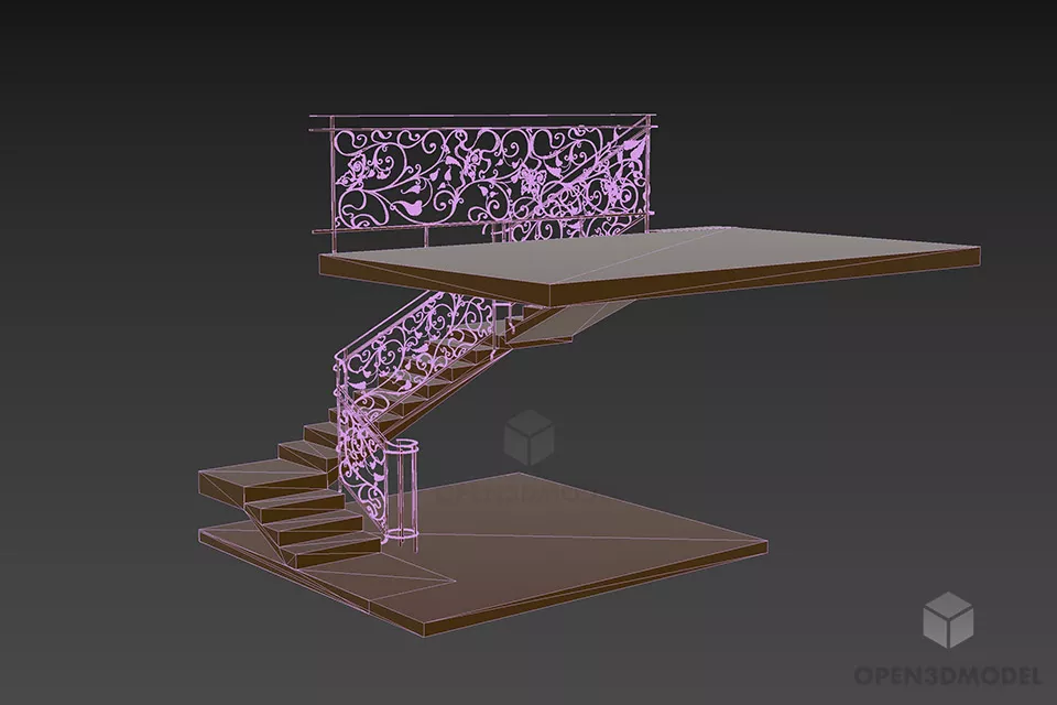 Hotel Boutique Staircase With Iron Handrail 3d model 2