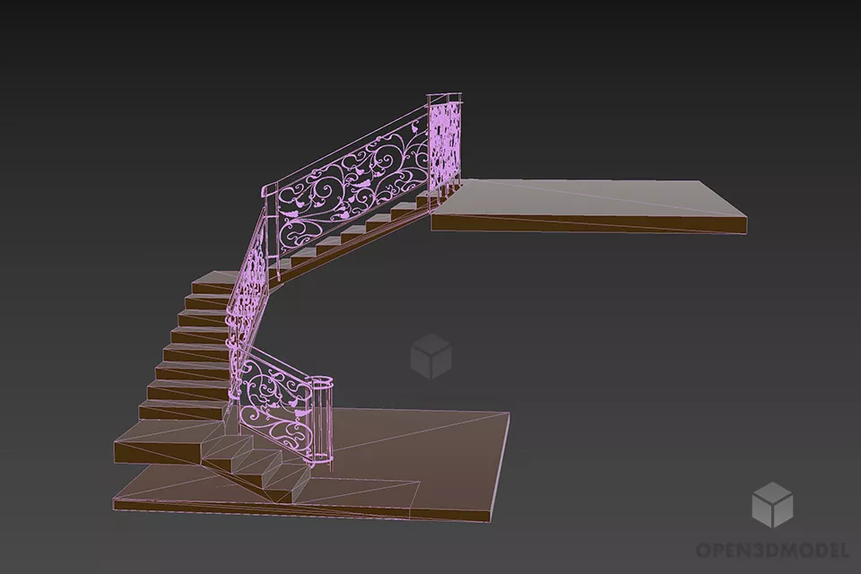 Hotel Boutique Staircase With Iron Handrail 3d model 3