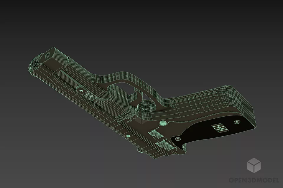 Handgun Pistol Black 3d model 2