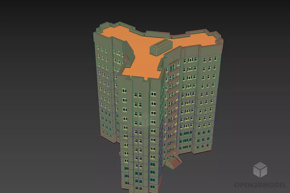 Apartment Building Y Plan Shape 3d model 2