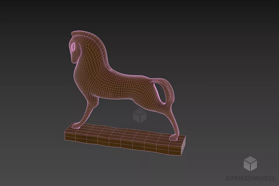 Figurine Horse On Wooden Stand 3d model 3