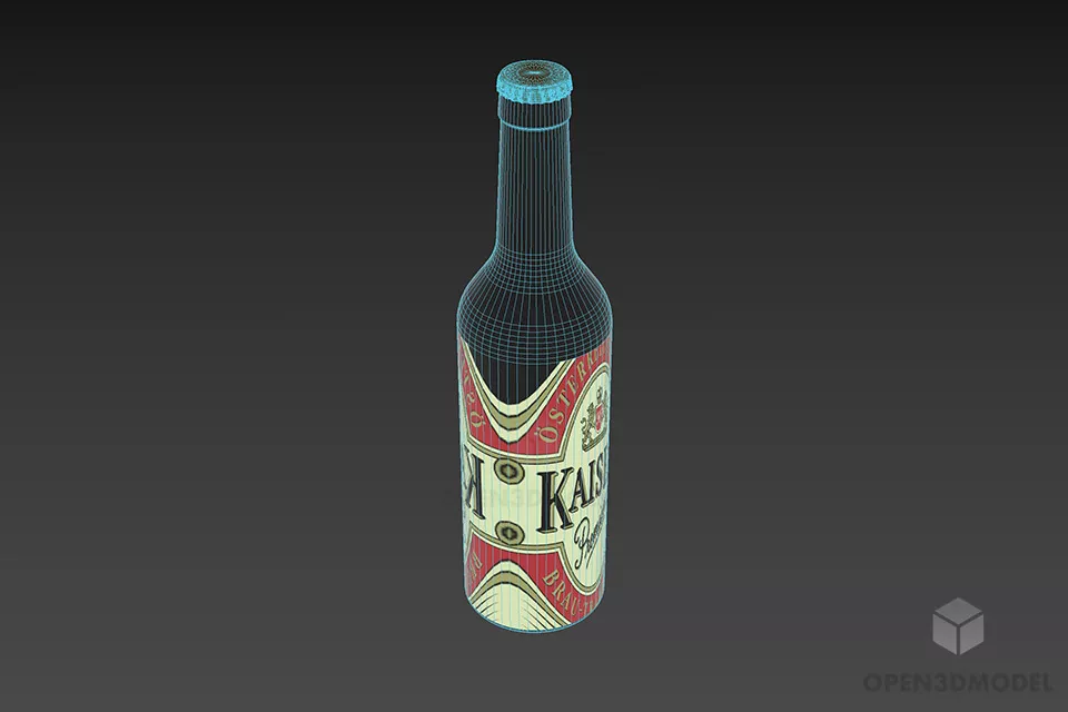Green Beer Bottle With Label 3d model 2