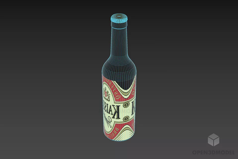 Green Beer Bottle With Label 3d model 3