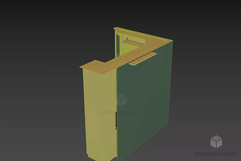 Corner Kitchen Cabinet Brown Aluminum Finished 3d model 2