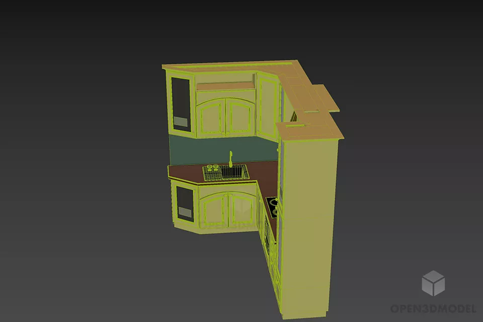 Corner Kitchen Cabinet Brown Aluminum Finished 3d model 3