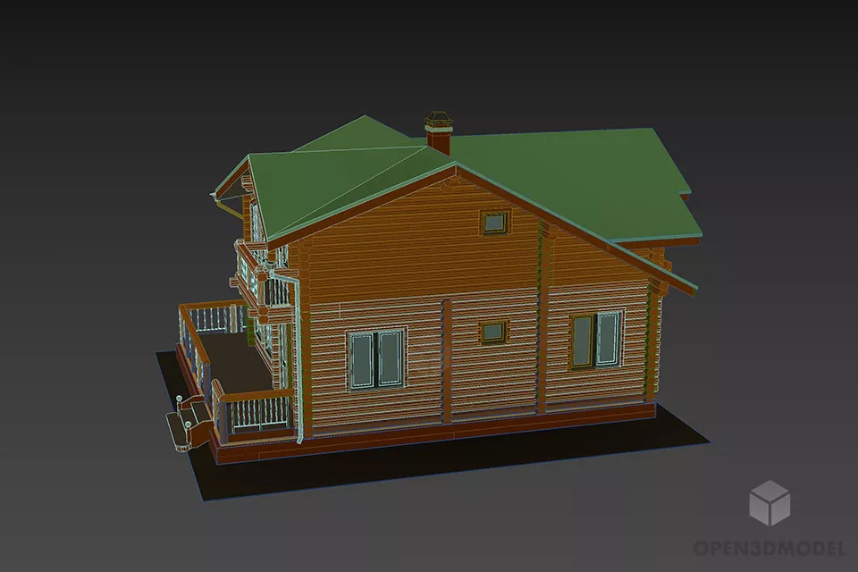 Wooden House Two Storey 3d model 2