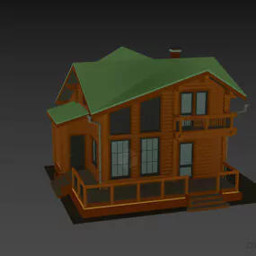 Wooden House Two Storey 3d model
