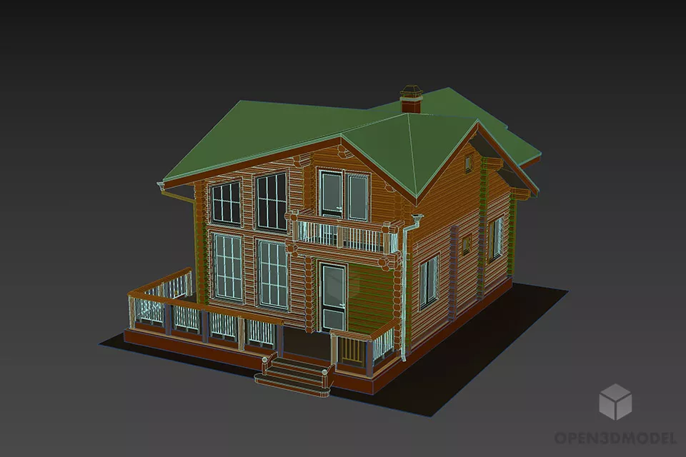 Wooden House Two Storey 3d model 3