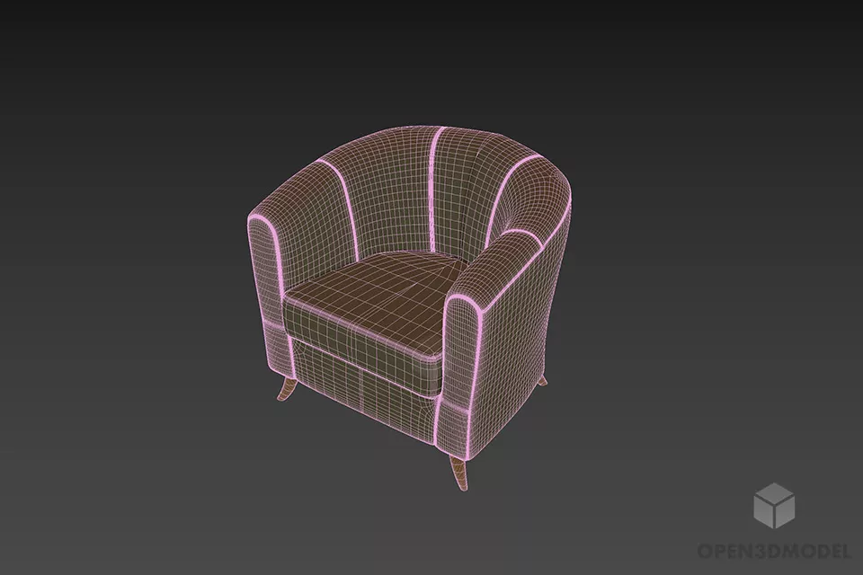 Upholstery Armchair Curved Back 3d model 2