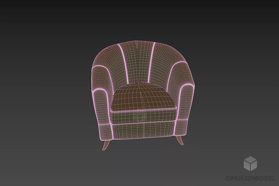 Upholstery Armchair Curved Back 3d model 3