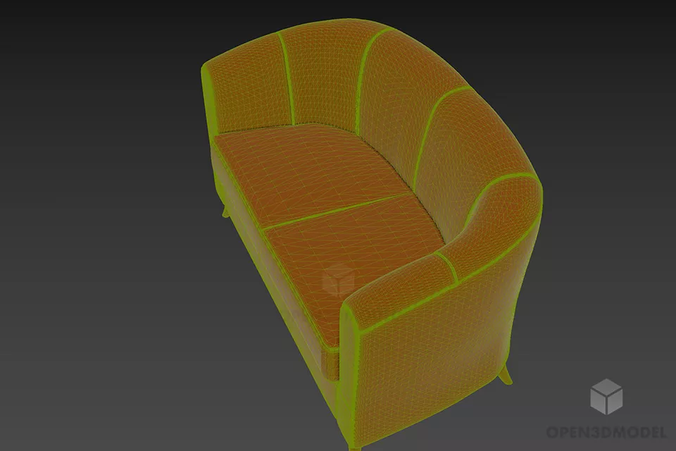 Curved Back Upholstery Sofa 3d model 2