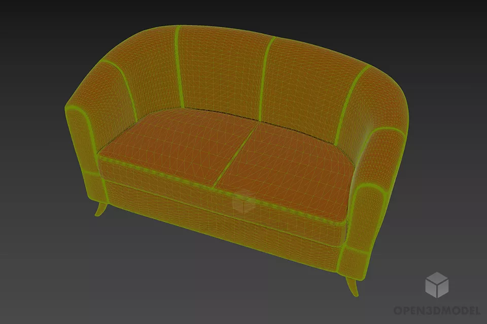 Curved Back Upholstery Sofa 3d model 3