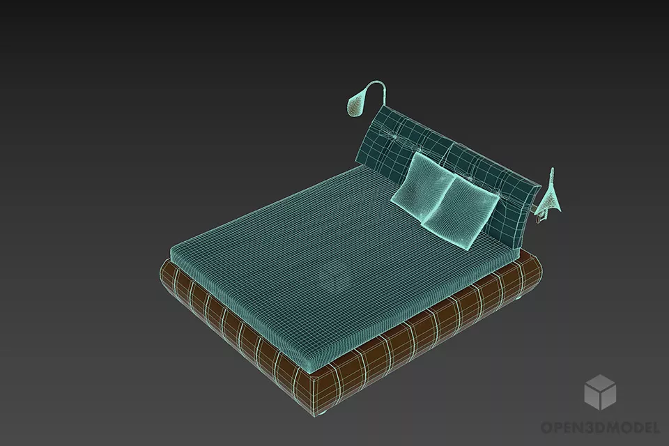 Simple Double Bed With Reading Lamps 3d model 2