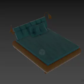 Simple Double Bed With Reading Lamps 3d model