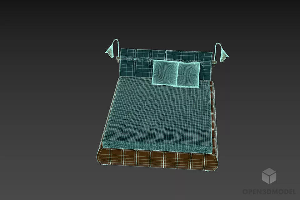Simple Double Bed With Reading Lamps 3d model 3