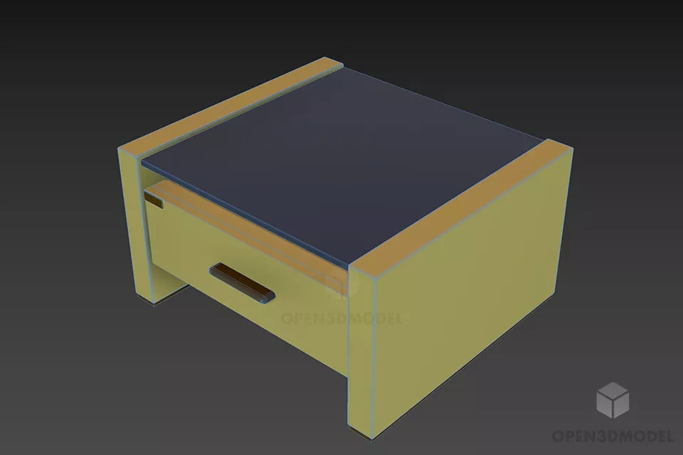Nightstand Black Wood With Glass Top 3d model 2