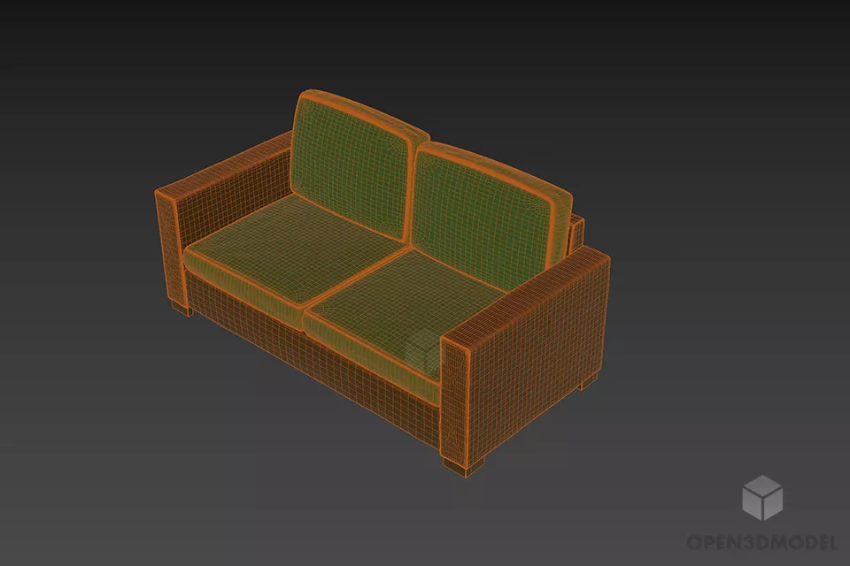 Modern Sofa Two Seats Upholstery 3d model 2