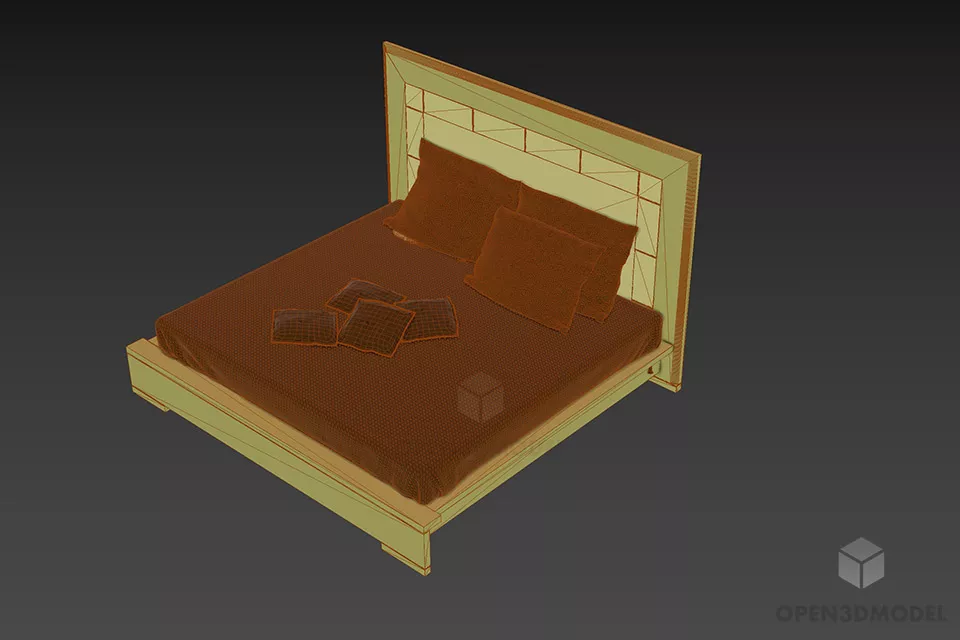 Hotel Bed With Strip Blanket 3d model 2