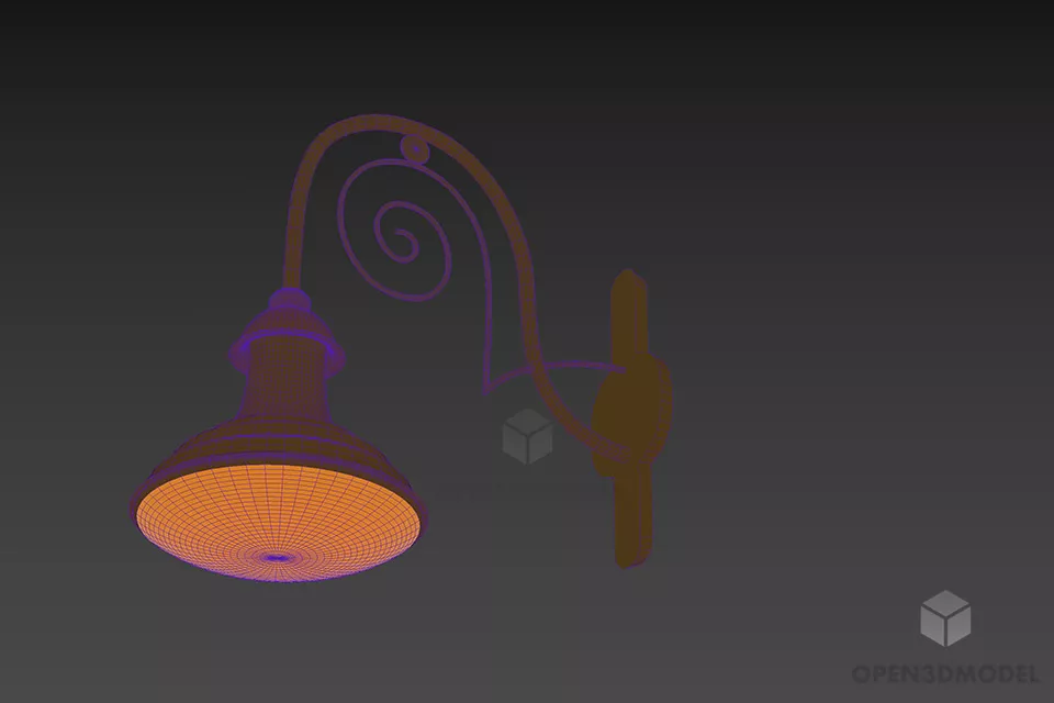 Antique Brass Sconce Lamp With Curved Arm 3d model 2
