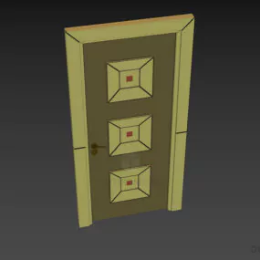 Wooden Door With Carved Square Pattern 3d model