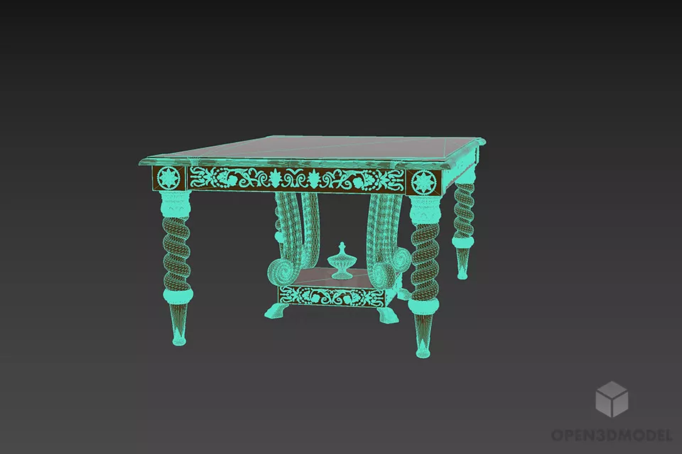 Antique Table With Carved Leg 3d model 2