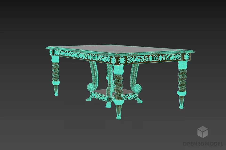 Antique Table With Carved Leg 3d model 3