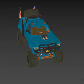 Bigfoot Car With Big Wheels And Flag 3d model
