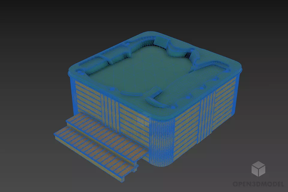 Square Jacuzzi Bathtub With Stair 3d model 2