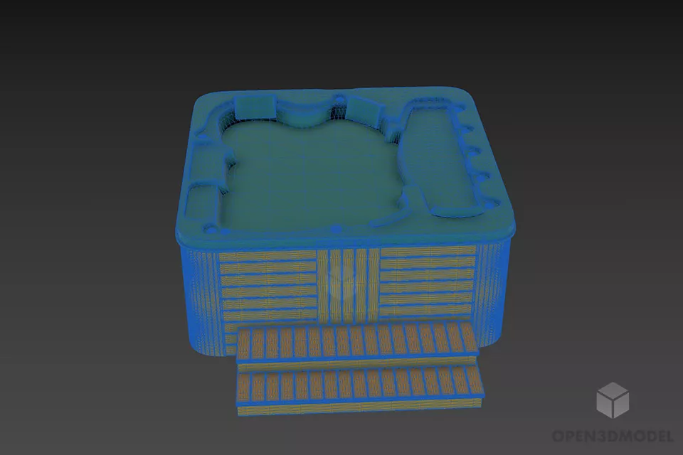Square Jacuzzi Bathtub With Stair 3d model 3