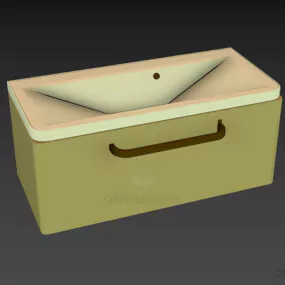 Porcelain Washbasin With Wooden Cabinet Base 3d model