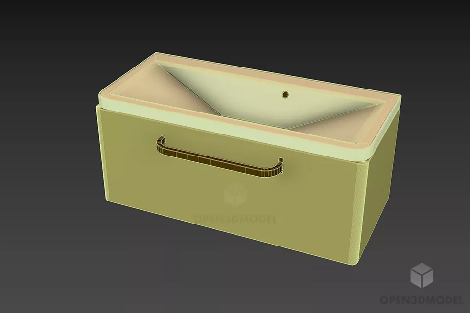 Porcelain Washbasin With Wooden Cabinet Base 3d model 3