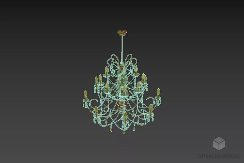 Chandelier With Golden Brass And Diamond 3d model 2