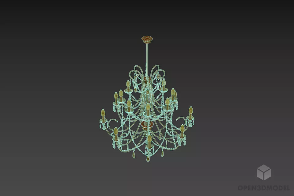 Chandelier With Golden Brass And Diamond 3d model 3
