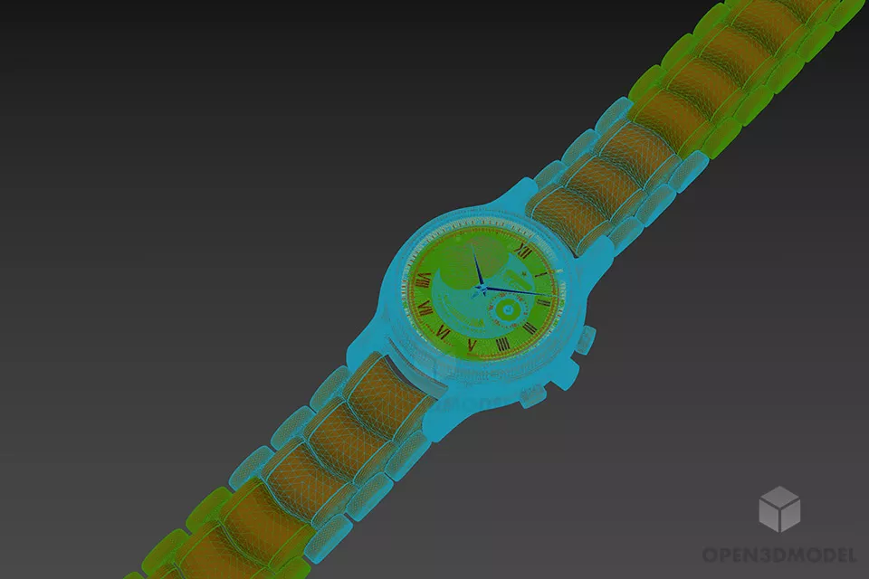 Wrist Watch Gold Bracelet 3d model 2