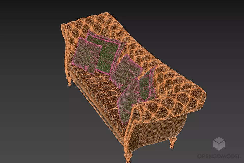 Tufted Sofa Ralph With Cushion 3d model 2