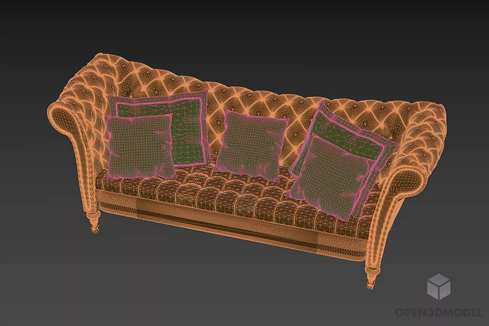 Tufted Sofa Ralph With Cushion 3d model 3
