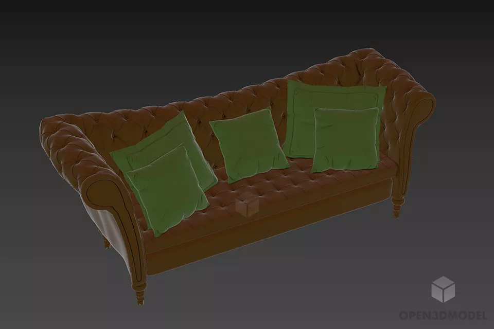 Sectional Sofa Curved Side Edge With Pillow 3d model