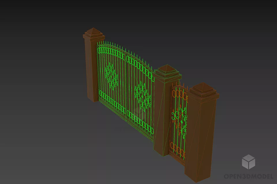 Steel Gate With Brick Column 3d model 2