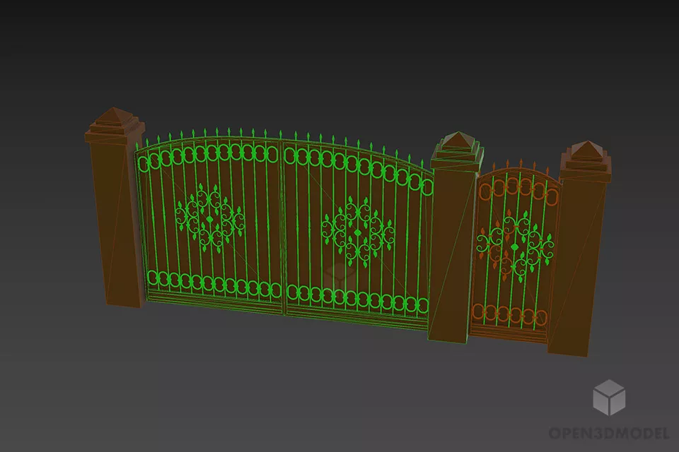 Steel Gate With Brick Column 3d model 3