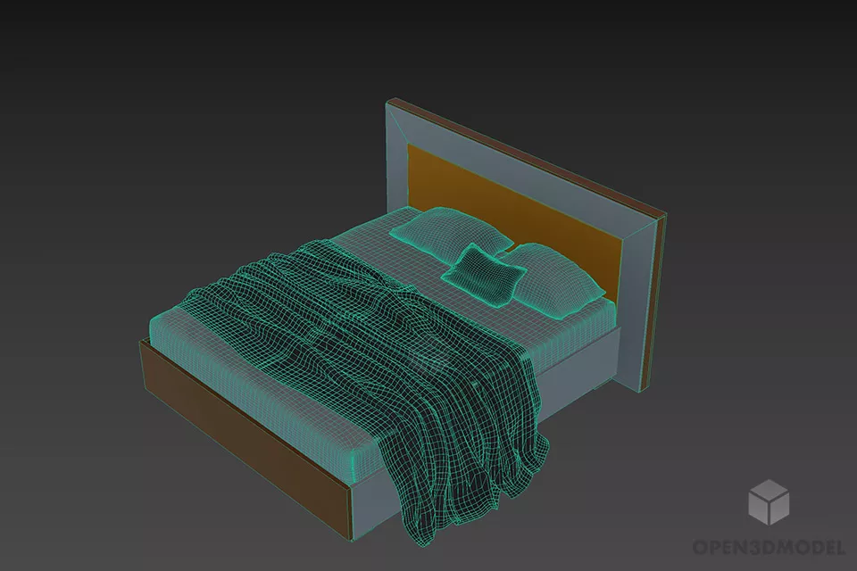 Simple Shape Hotel Double Bed With Blanket 3d model 2