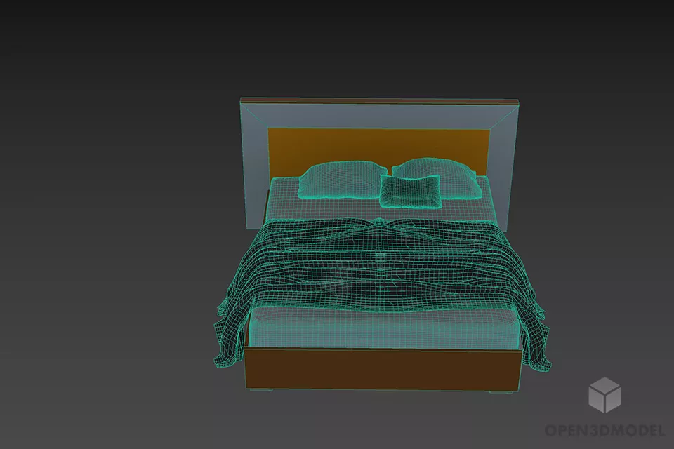 Simple Shape Hotel Double Bed With Blanket 3d model 3