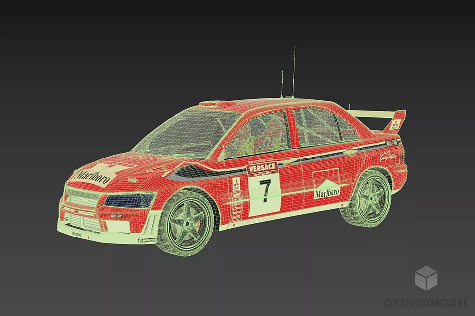 Racing Car Wrc With Back Wing 3d model 2