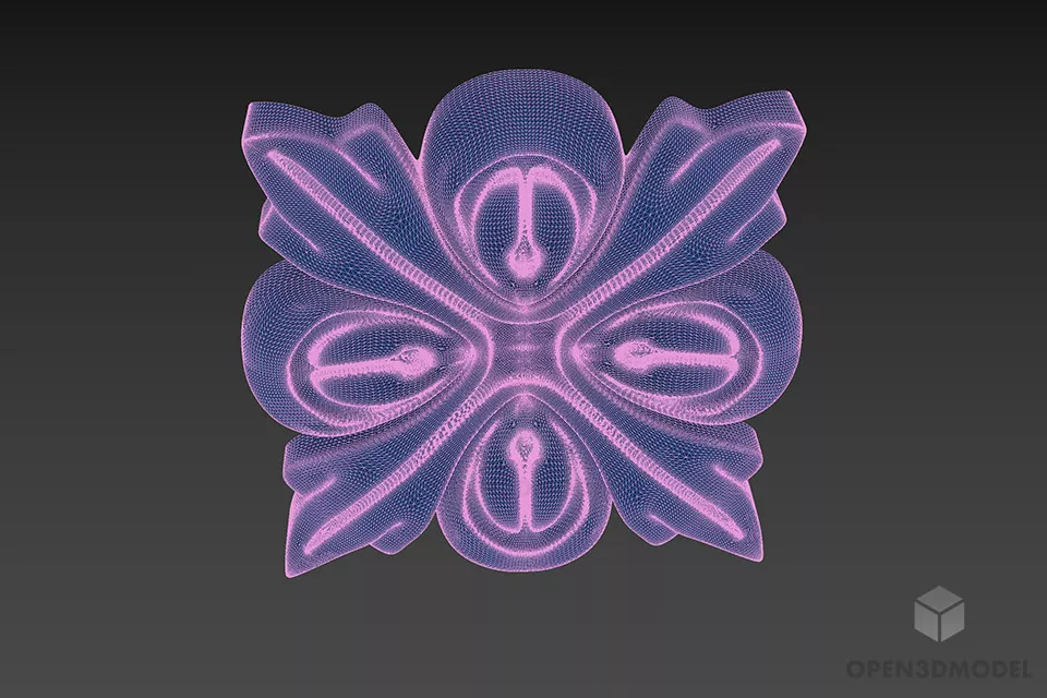 Floral Square Modular Plaster Decor 3d model 3